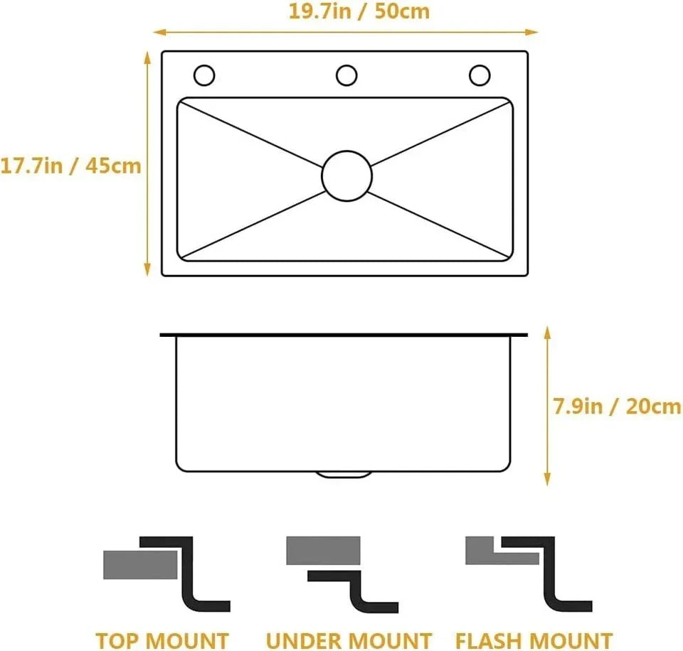 Single Bowl Workstation Sink Black Stainless Steel 50x45cm