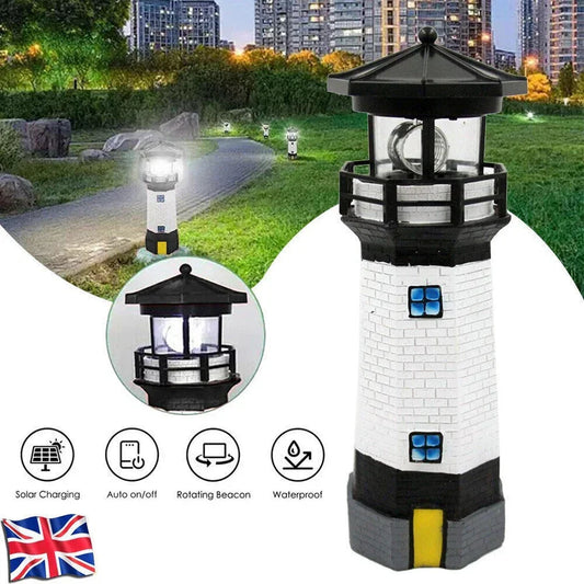Solar Powered Lighthouse Rotating Led Garden Light House Decoration Ornament UK