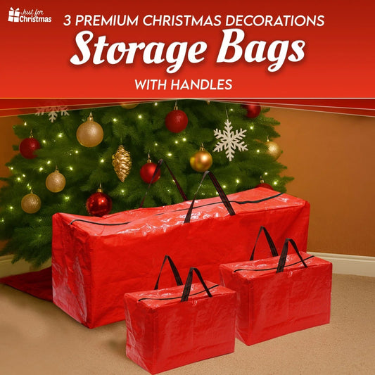 Christmas Storage Bags Xmas Tree Decorations Storage Zipper Bags with Handles x3