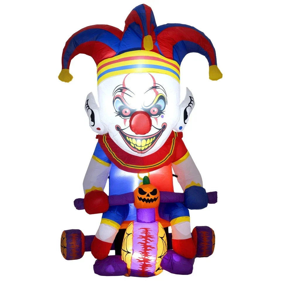 4ft Blow Up Halloween Inflatable Clown on Bicycle with 3 Built-in LED Lights