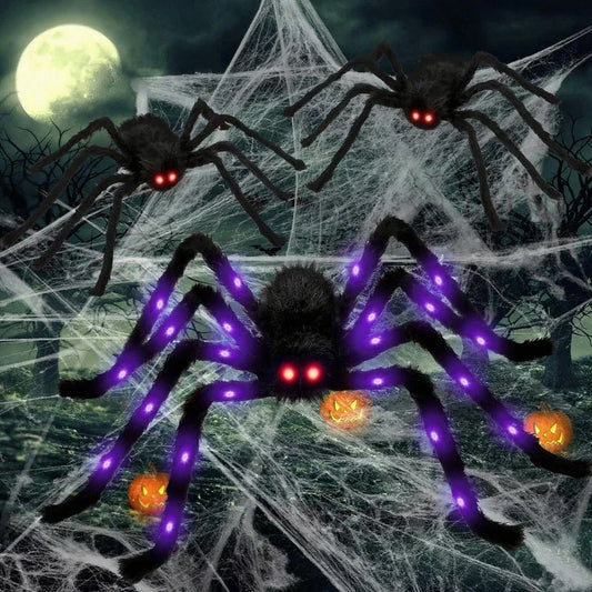 Halloween Prop Spider Decoration 150CM 8 Mode Light Up Giant Spider, Realistic
