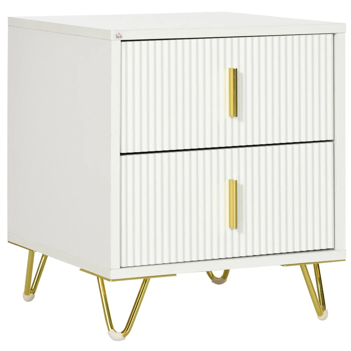 Bedside Table with 2 Drawers Gold Legs Side Table Nightstand Bedroom Furniture