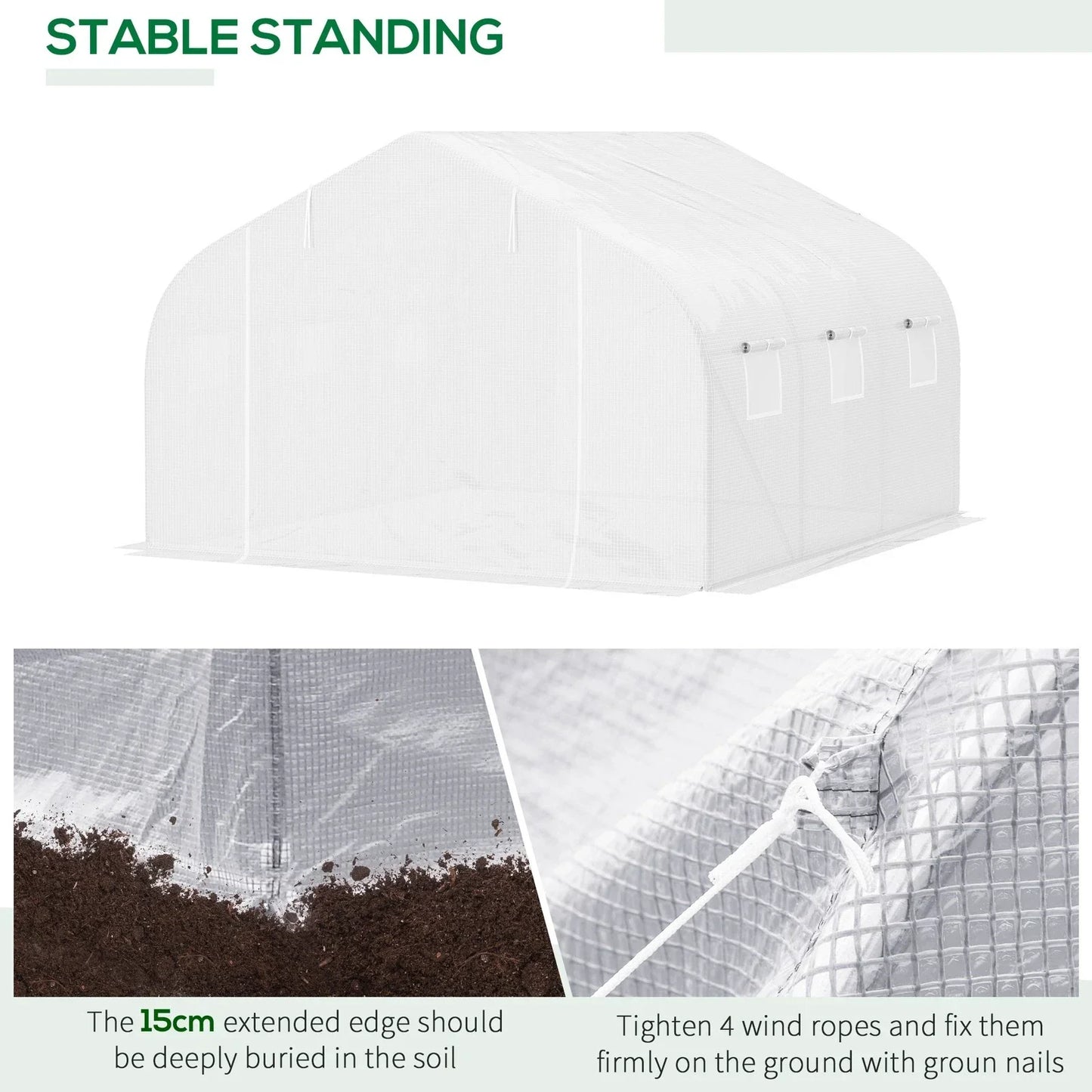 Outsunny 4.5x3x2m PE Mesh Cover Galvanized Metal Frame Walk-In Greenhouse