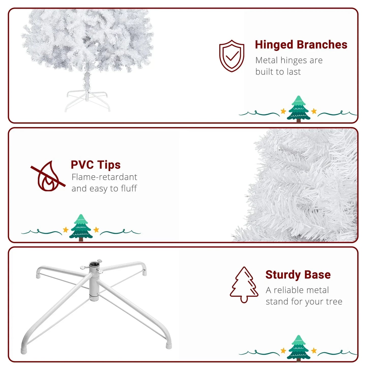 Large 6FT Christmas Tree Artificial Xmas Tree White With Stand Festive Decor