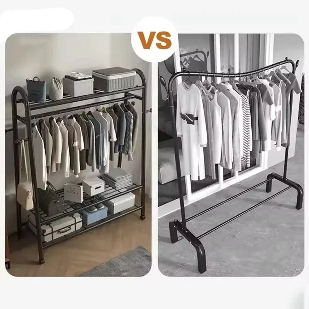 Heavy Duty Double Clothes Rail Rack Garment Hanging Stand Open Wardrobe Shelf