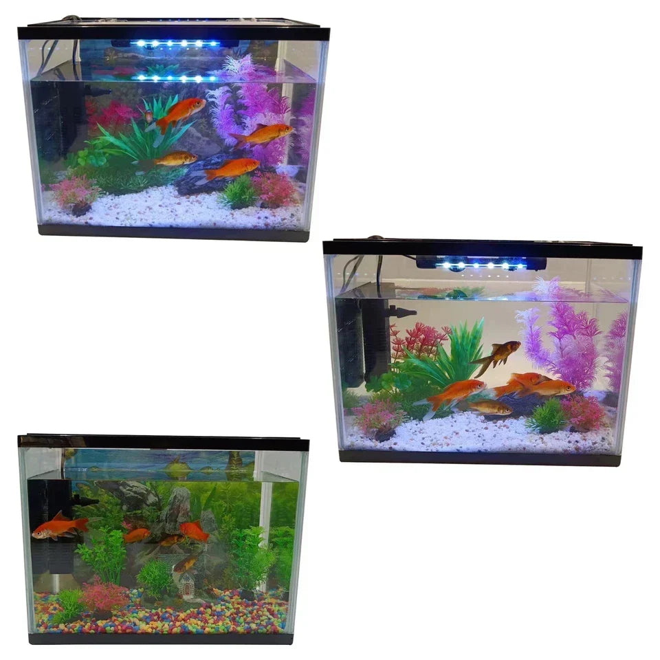 26L LED Glass Aquarium Fish Tank Starter Kit Fish Net, Led Light Air Pump