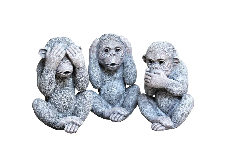 3 Wise Monkey Garden Ornaments See, Speak, Hear No Evil Monkey