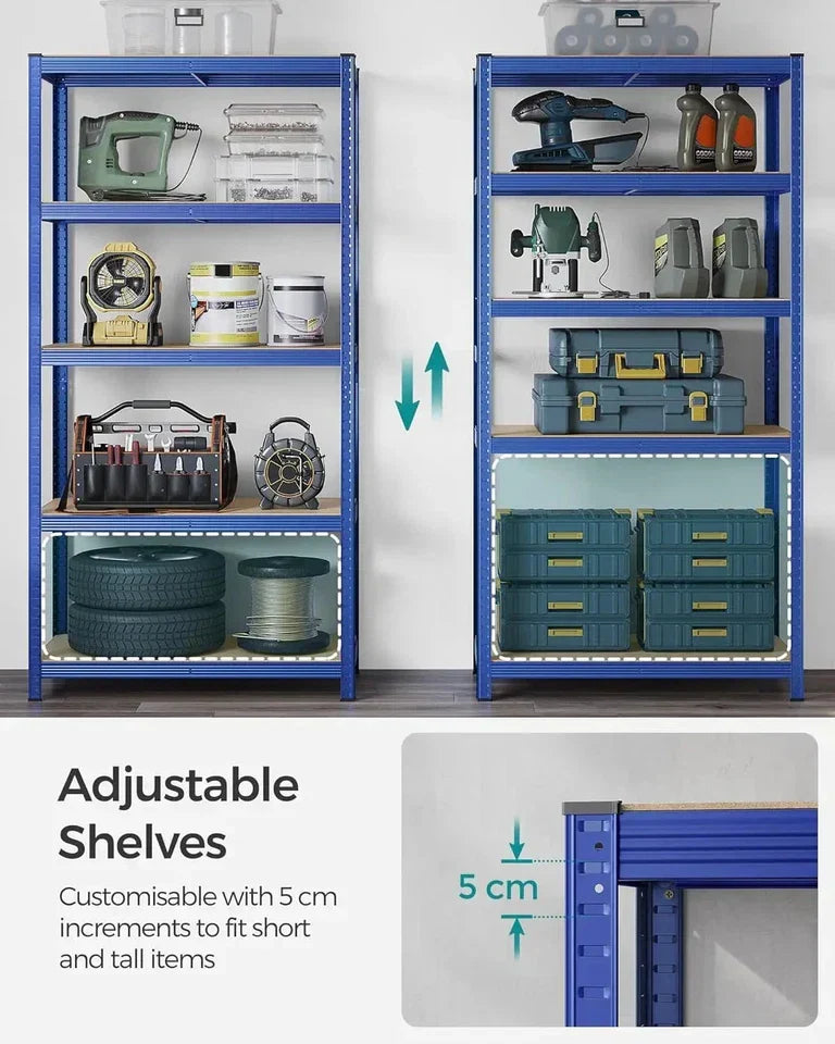5 Tier Shelving Unit 200x100x50cm Heavy Duty Adjustable Storage Shelves