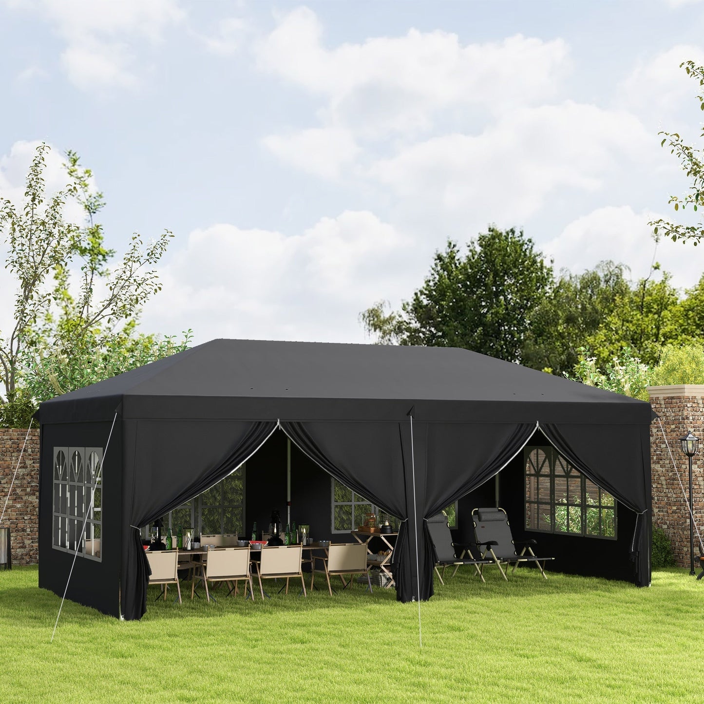 3x6m Popup Garden Heavy Duty Gazebo Marquee Party Tent Canopy with 6 Side Walls