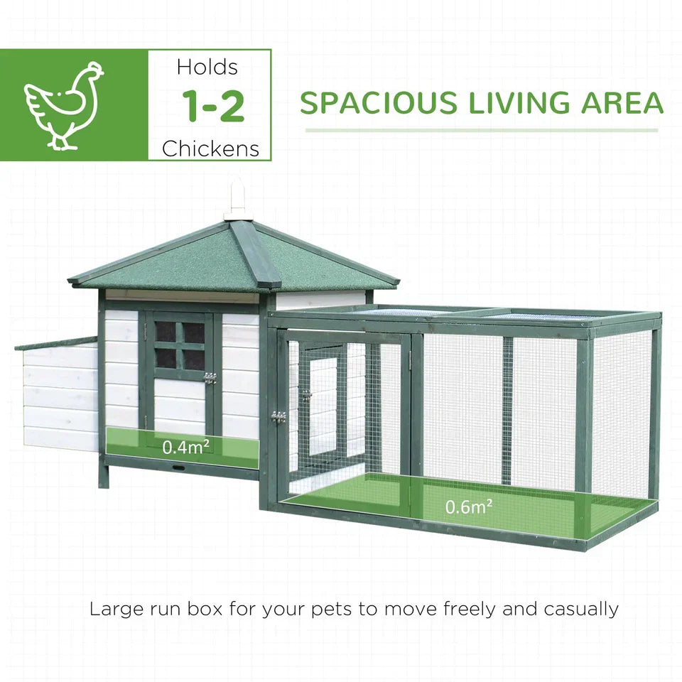 Wood Chicken Coop Pet Poultry Hen House Back yard with Nesting Box Ramp Run
