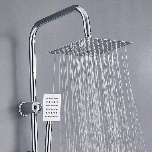 Shower Kit Twin Head 2 Mixer Shower Heads Rail Hose Riser Square Bathroom Set