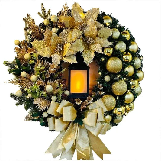 30cm Christmas Wreath Decor Artificial Bowknot Garland for Home Front Door Xmas