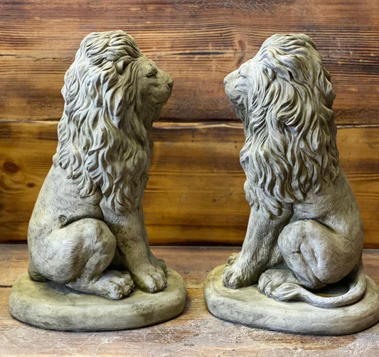 LION PAIR Stone Garden Ornament 40cm Statue
