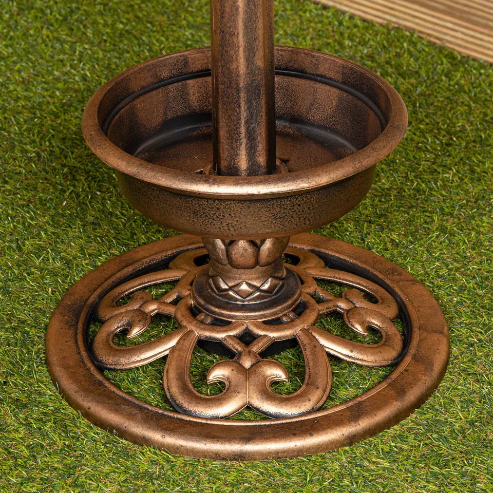 110cm Bronze Effect Resin Garden Bird Bath & Table with Solar Light