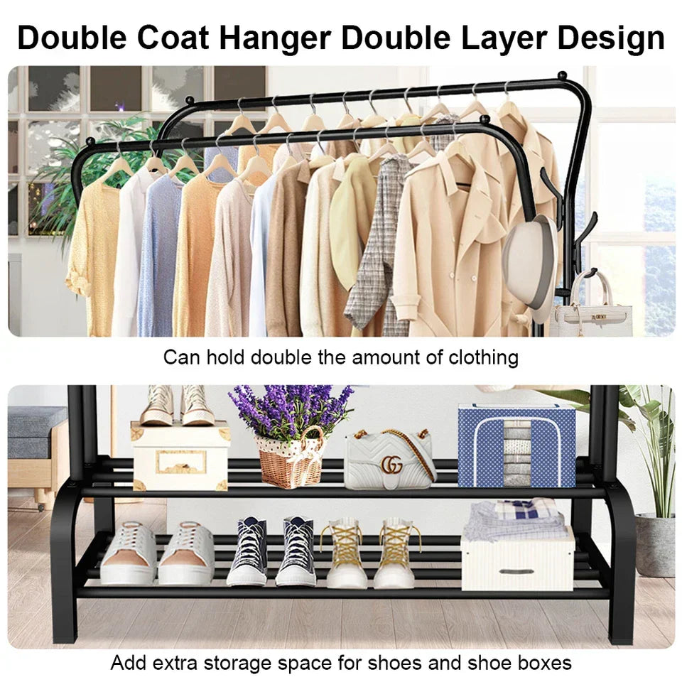 Heavy Duty Metal Double Rail Clothes Garment Hanging Rack Shelf Display Stand UK
