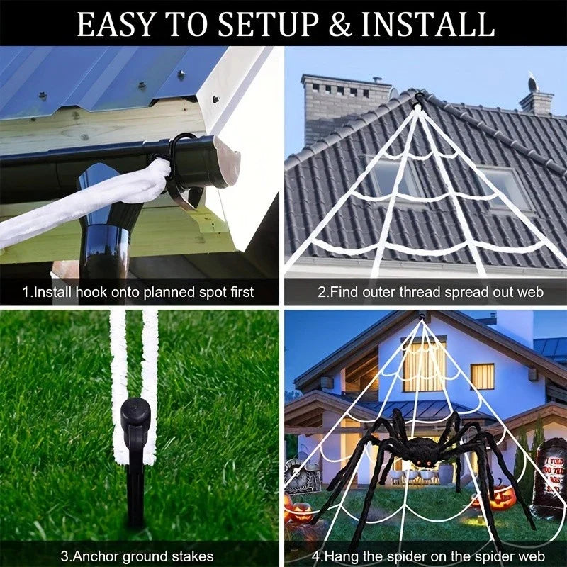 2M Big Spider+5M Web Set Halloween Haunted House Prop Indoor Outdoor Home Decor