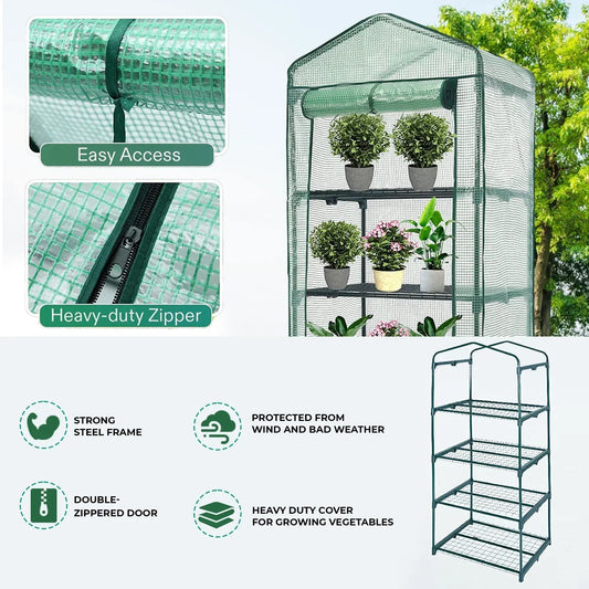 4 Tier Mini Greenhouse Outdoor Garden Plants Grow Green House with PVC Cover