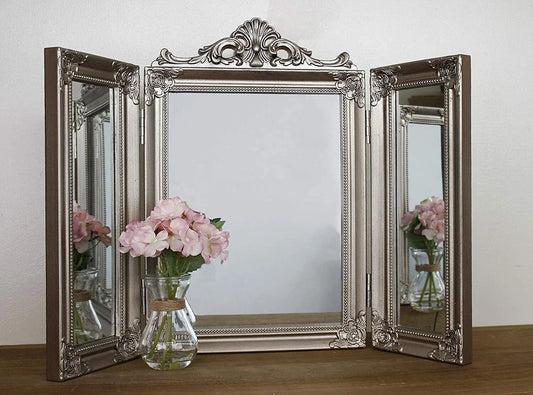 Large Dressing Table Mirror Home Decor Folding 3 Sided Tri Fold Champagne Vanity