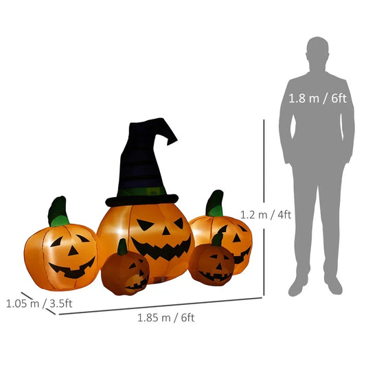 6ft Inflatable Halloween Large Pumpkin in Hat w/ Four Small Pumpkin LED
