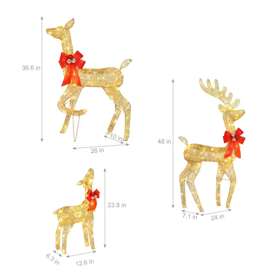 Set of 3 Pre lit Reindeer Deer Family LED Lights Outdoor Garden Xmas Decoration