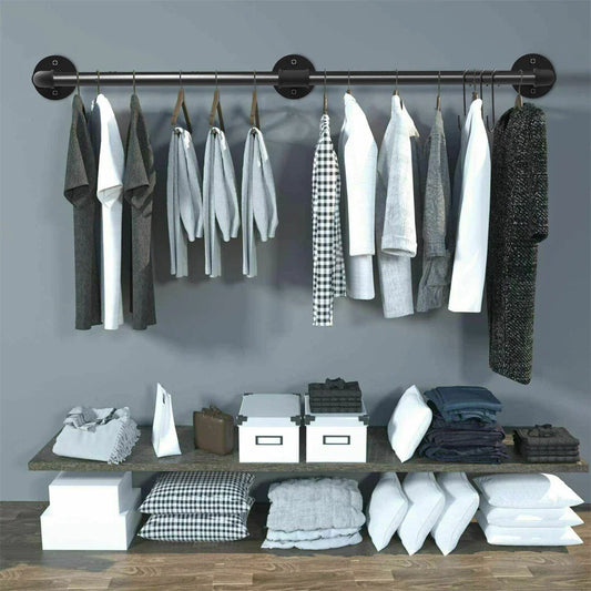 6ft Heavy Duty Clothes Rail Pipe Garment Rack Wall Mounted Hanging Clothing Pole