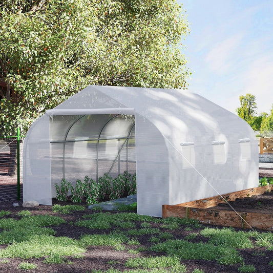 Outsunny 4.5x3x2m PE Mesh Cover Galvanized Metal Frame Walk-In Greenhouse
