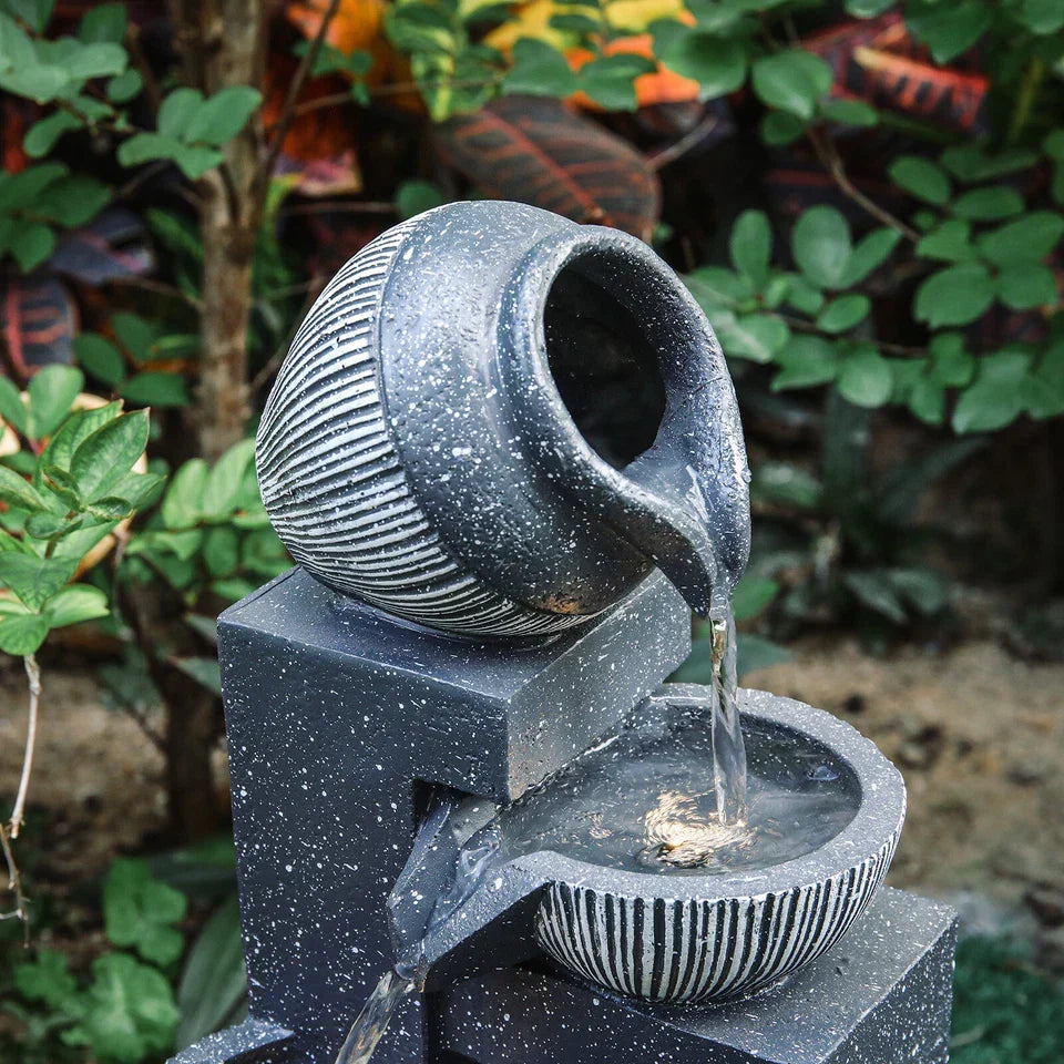 Garden Solar Power Cascading Tiered Water Feature Fountain Statues w/ LED Lights