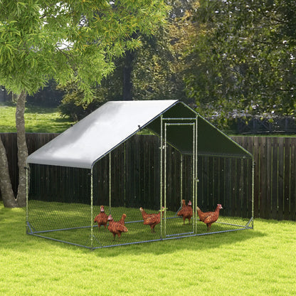 Walk In Chicken Run Galvanized Chicken Coop Hen House w/ Water-Resist Cover