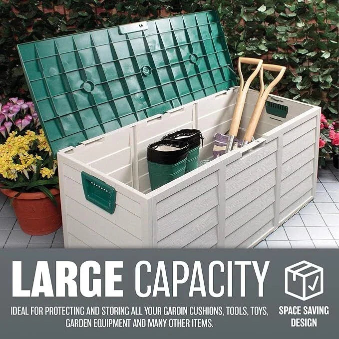 LARGE PLASTIC GARDEN STORAGE BOX OUTDOOR WATERPROOF DECK CONTAINER