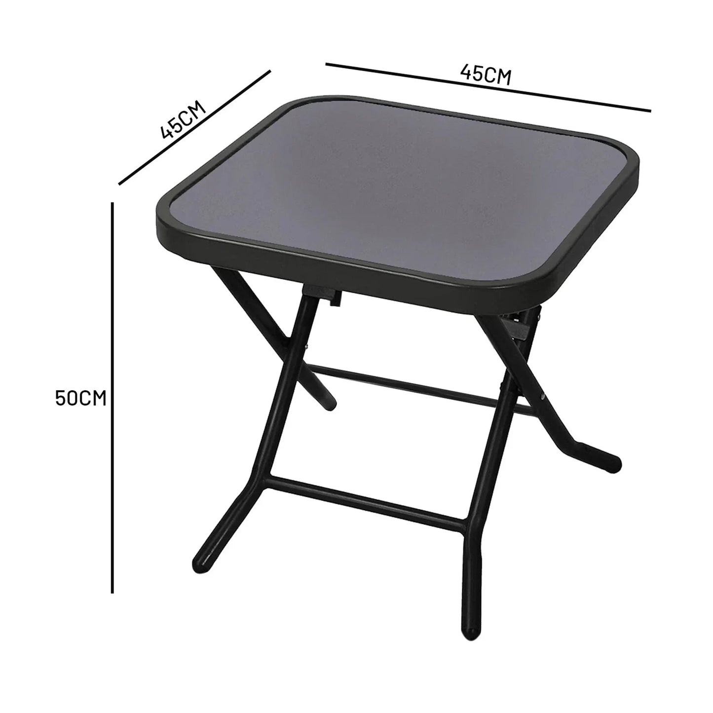 Garden Furniture Glass Top Side Table Patio Rattan Foldable Drinks Coffee Black