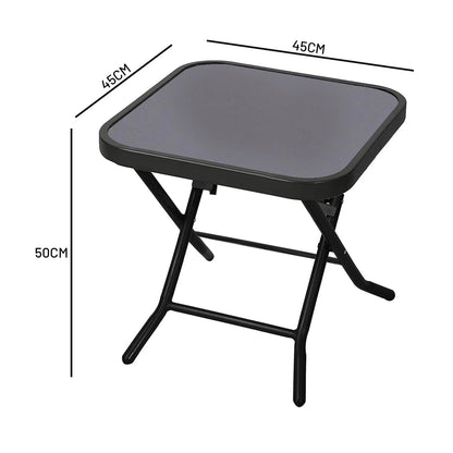 Garden Furniture Glass Top Side Table Patio Rattan Foldable Drinks Coffee Black