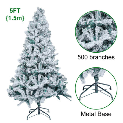 5/6FT Snow Flocked Christmas Tree Bushy Branch Xmas Home Decoration In&Outdoor