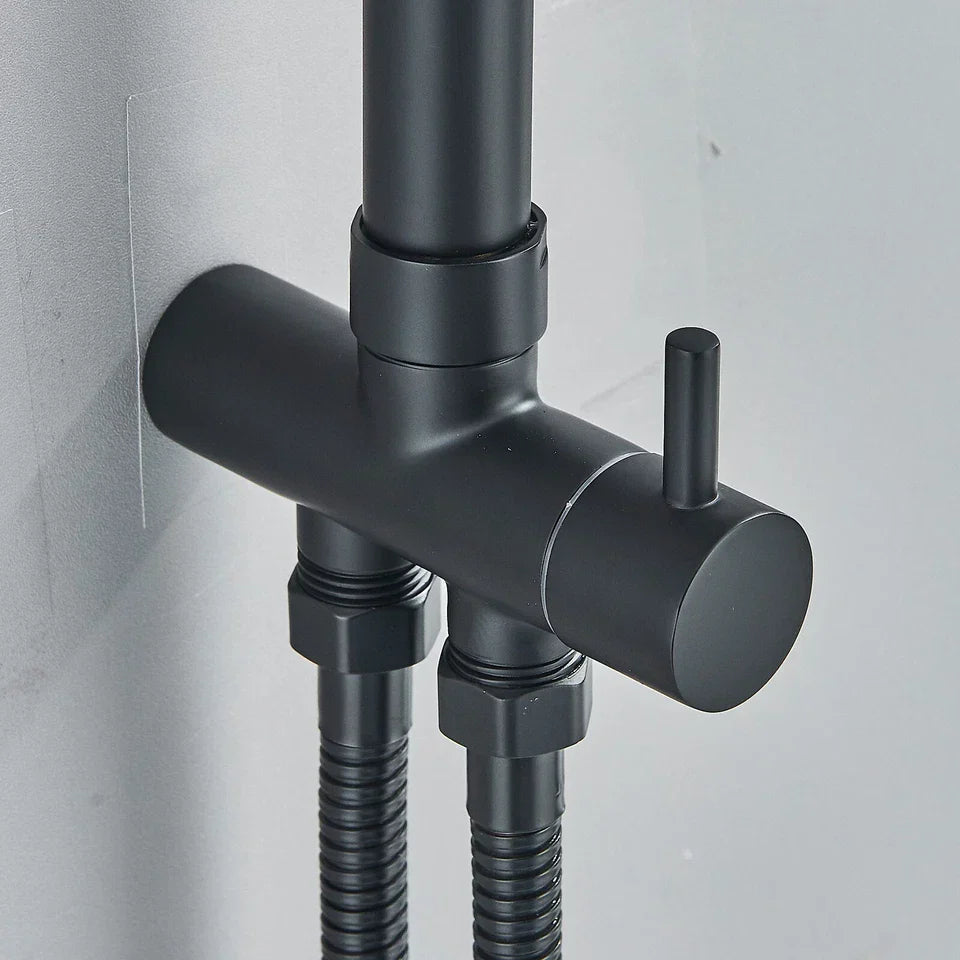 Black Exposed Bathroom Shower Twin Head Large Bar Set Square Valve Rail Hose Tap