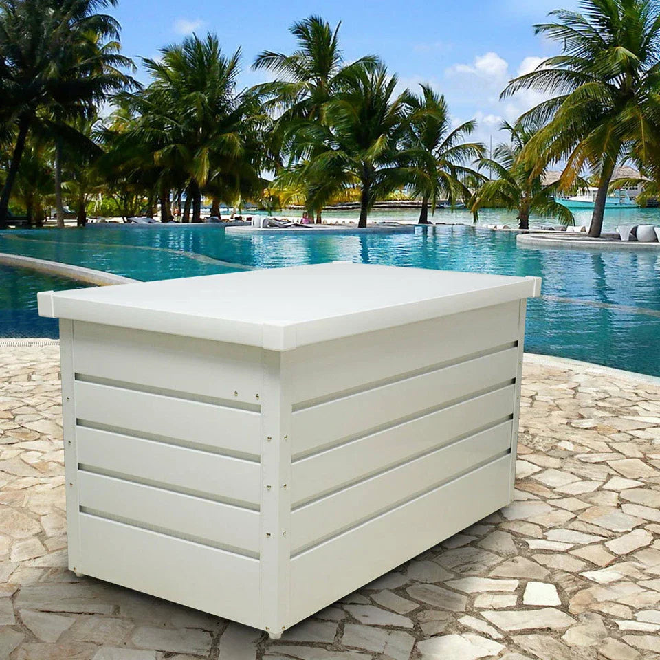 400L Outdoor Garden Storage Metal Steel Chest Cushion Box Case Shed Sit-On Lid