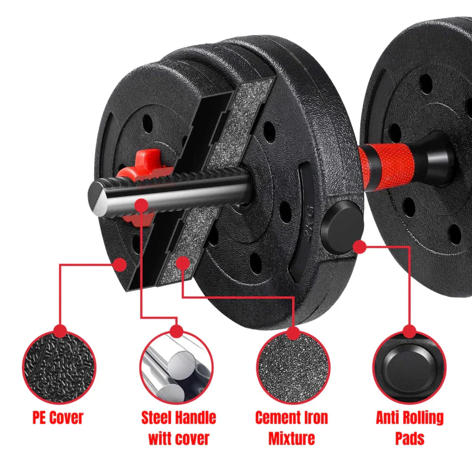 30kg Dumbbells Barbell Set with Connecting Rod