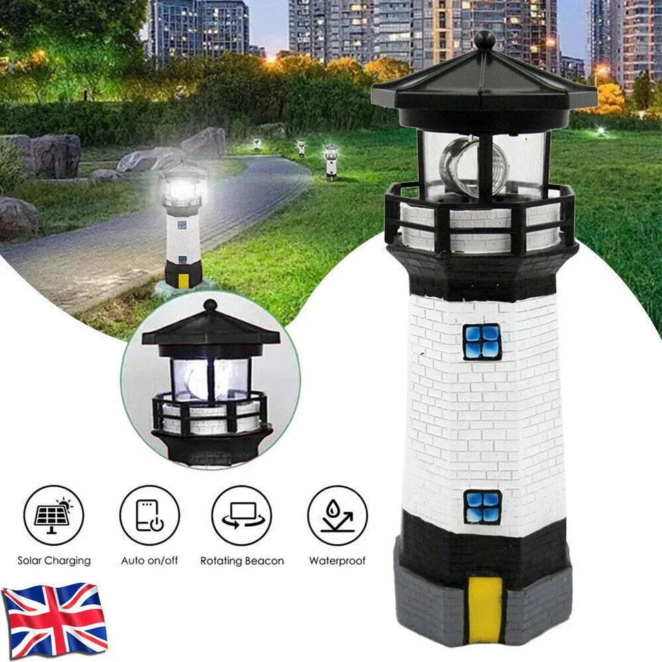 Solar Powered Lighthouse Rotating Led Garden Light House Decoration Ornament UK