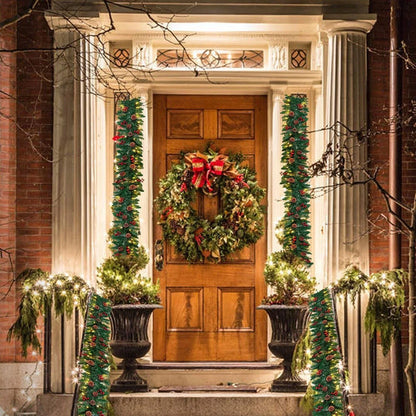 9ft Christmas Garland Snow Flocked With Lights Pinecones Berries Wreath Bushy