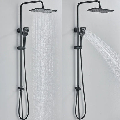 Black Exposed Bathroom Shower Twin Head Large Bar Set Square Valve Rail Hose Tap