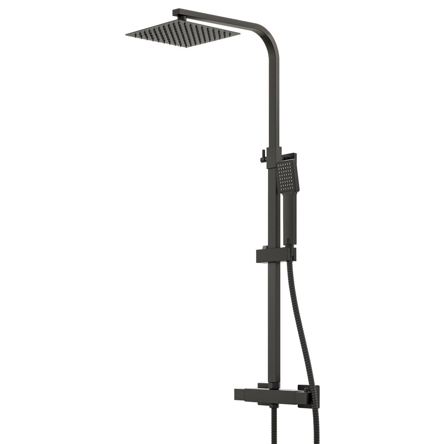 Bathroom Thermostatic Exposed Shower Mixer Twin Shower Head Square Bar Set Black