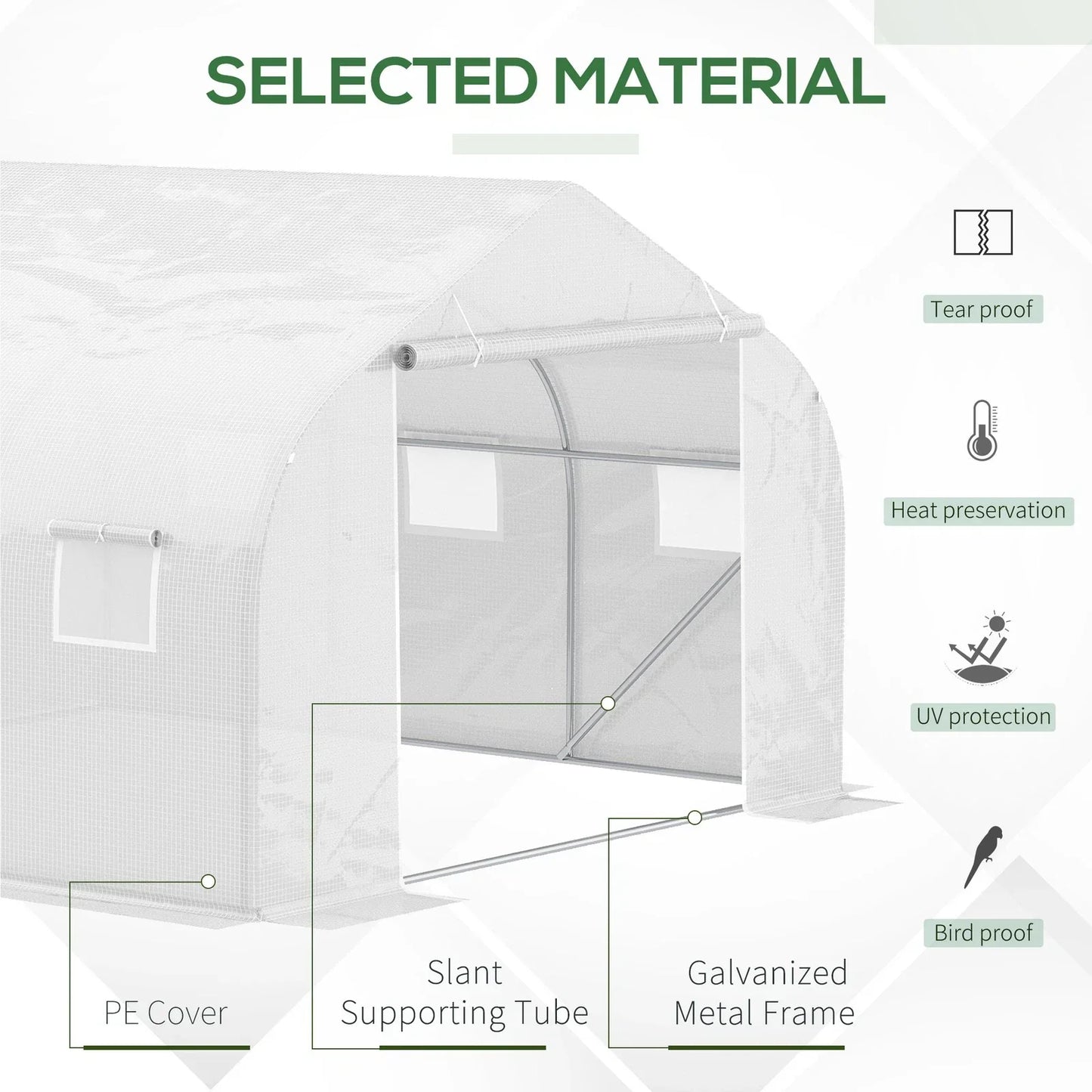 Outsunny 4.5x3x2m PE Mesh Cover Galvanized Metal Frame Walk-In Greenhouse