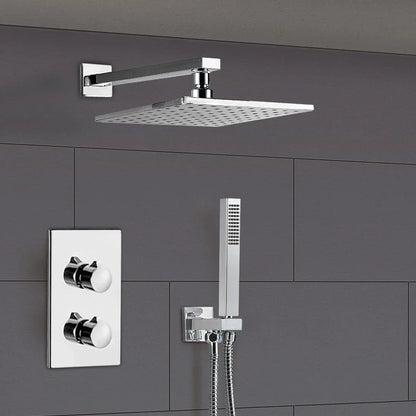 Modern Concealed Square Shower Brass Valve Mixer Twin Head Shower Set Chrome