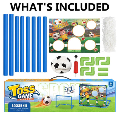 Kids 2in1 Portable Soccer Goal Post Up Football Target Board With Net, Ball Pump