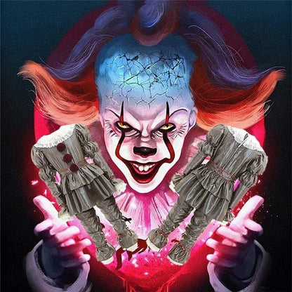 Adult Pennywise Clown Costume Halloween Cosplay Suit Outfit Fancy Dress Mask Men