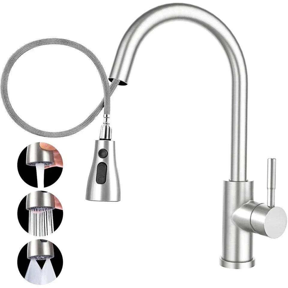 360° Kitchen Sink Mixer Taps Pull Out Spout Spray Single Lever Modern
