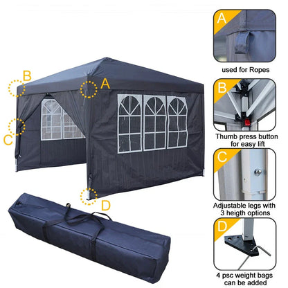 3x3M Heavy Duty Gazebo Marquee Popup Water- proof Garden Party Tent 4 WallSides
