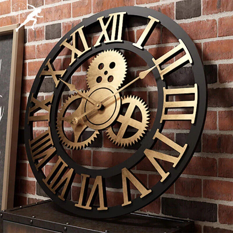 60cm Extra Large Roman Numerals Skeleton Wall Clock Giant Big Open Face Round UK