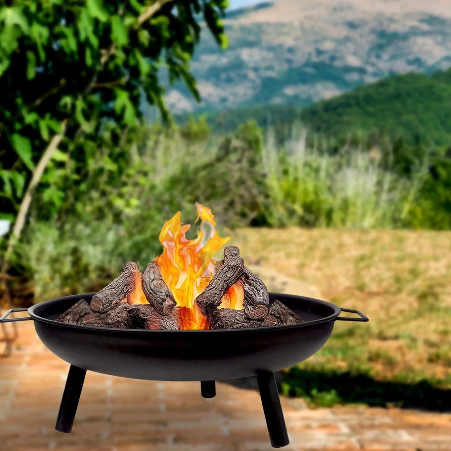 24" Round Fire Pit Folding Patio Garden Bowl Outdoor Camping Heater Log Burner