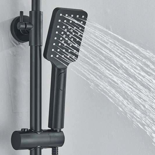 Black Exposed Bathroom Shower Twin Head Large Bar Set Square Valve Rail Hose Tap