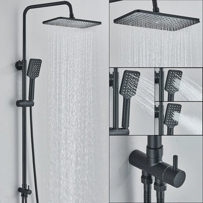 Black Exposed Bathroom Shower Twin Head Large Bar Set Square Valve Rail Hose Tap