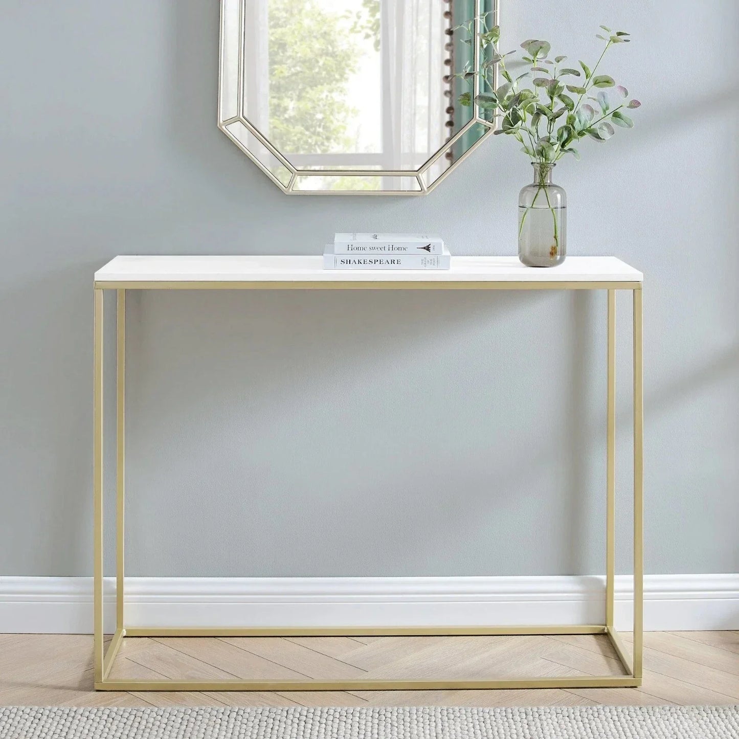 Wooden Free Standing Hallway Console Table Living Room Shelf Display Metal Legs